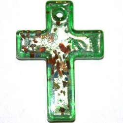 Hanger, kruis, groen met zilverfolie, 42 x 30 mm (1 st.)