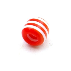Kunststof kraal groot rijggat (6 mm) cylinder rood/wit 12 mm (10 st.)