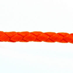 Rond gevlochten kunstleer, neon oranje, 4 mm (1 mtr.)