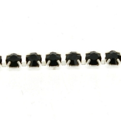 Cupchain met zwarte strass, zilver, 3 mm (2 mtr.)