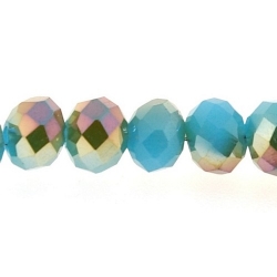 Facet, kraal, donut, duo-tone, turquoise/goud, 5 x 6 mm (streng)